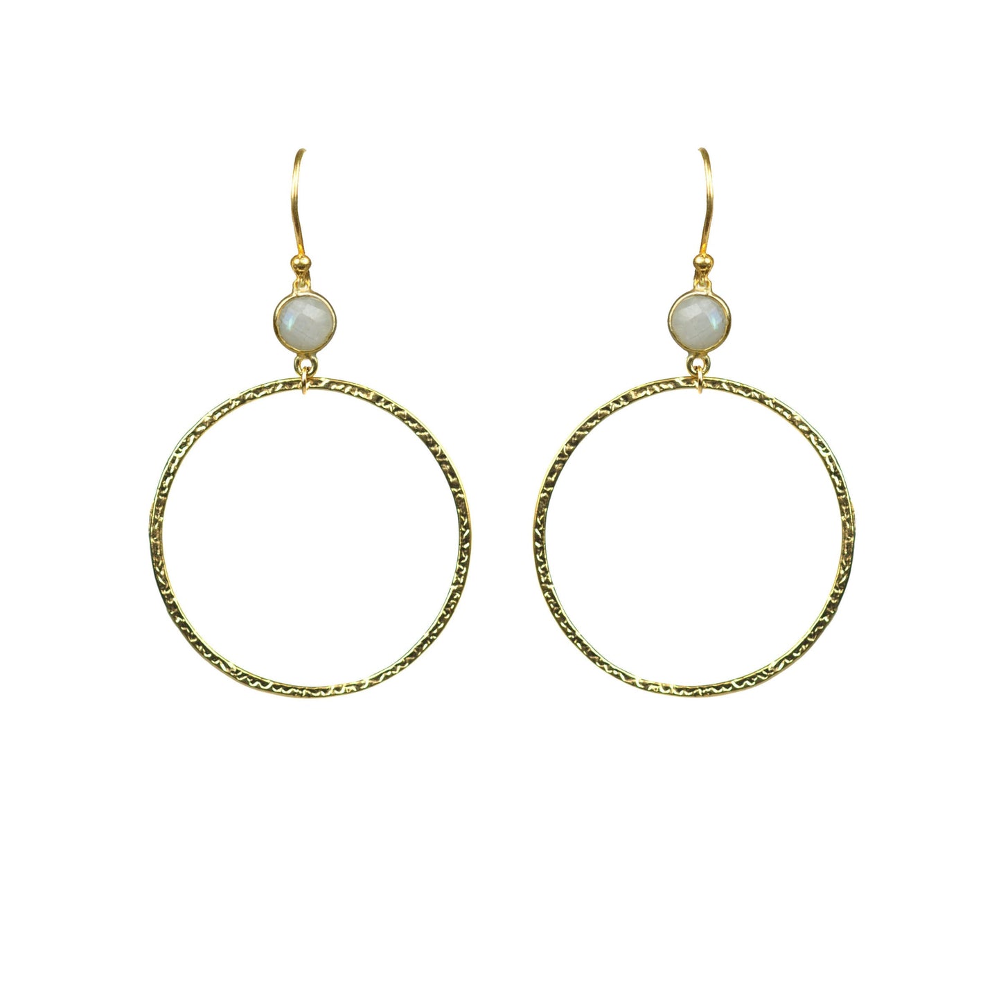 Rainbow Moonstone Bezel Circle Earrings - One Color / One Size - Jewelry & Accessories