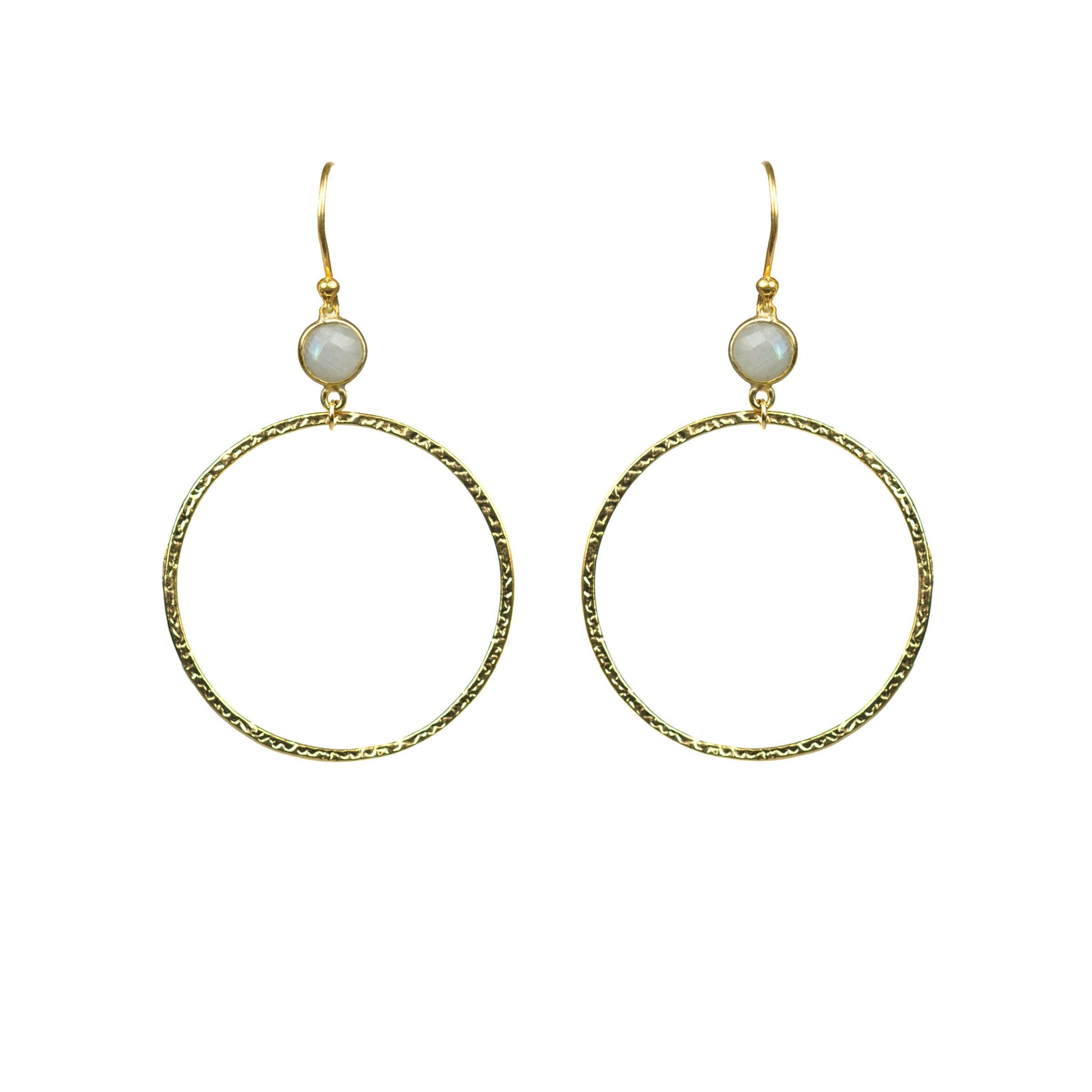 Rainbow Moonstone Bezel Circle Earrings - One Color / One Size - Jewelry & Accessories