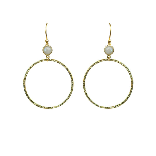 Rainbow Moonstone Bezel Circle Earrings - One Color / One Size - Jewelry & Accessories