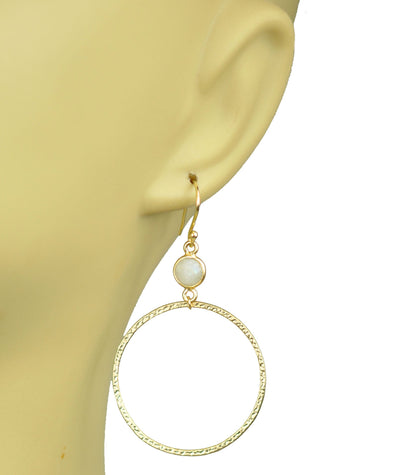 Rainbow Moonstone Bezel Circle Earrings - One Color / One Size - Jewelry & Accessories
