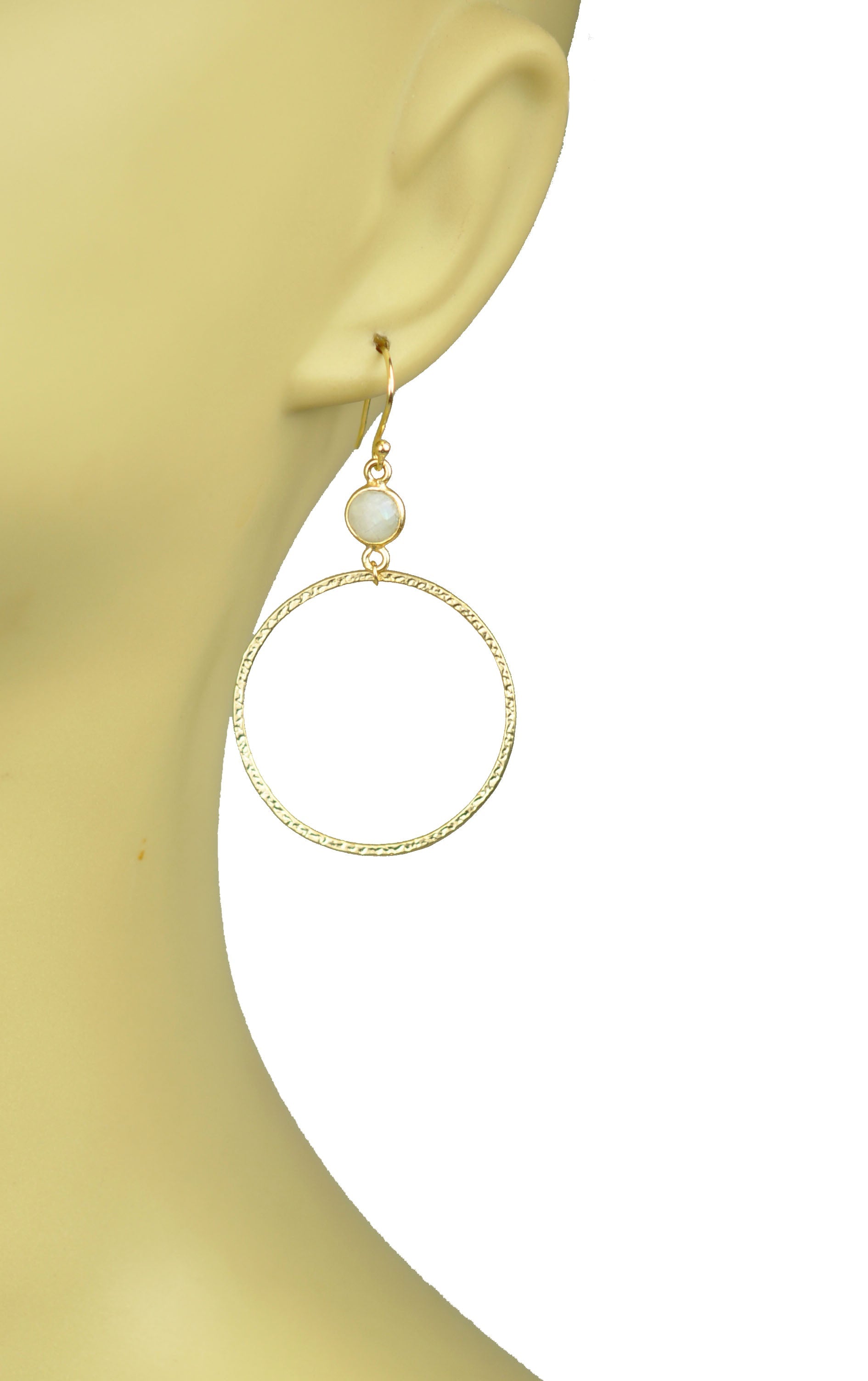 Rainbow Moonstone Bezel Circle Earrings - One Color / One Size - Jewelry & Accessories