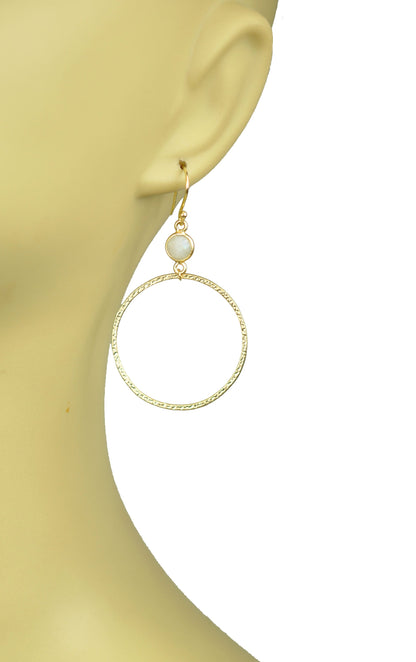 Rainbow Moonstone Bezel Circle Earrings - One Color / One Size - Jewelry & Accessories