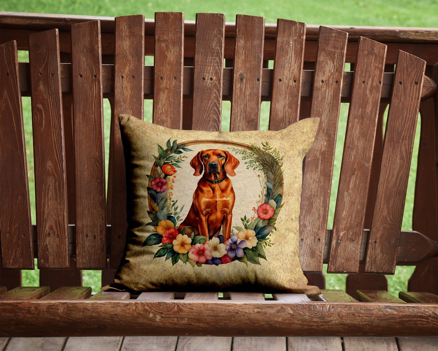 Redbone Coonhound and Flowers Throw Pillow - One Color / One Size - Home & Garden - Home Textile - Pillows