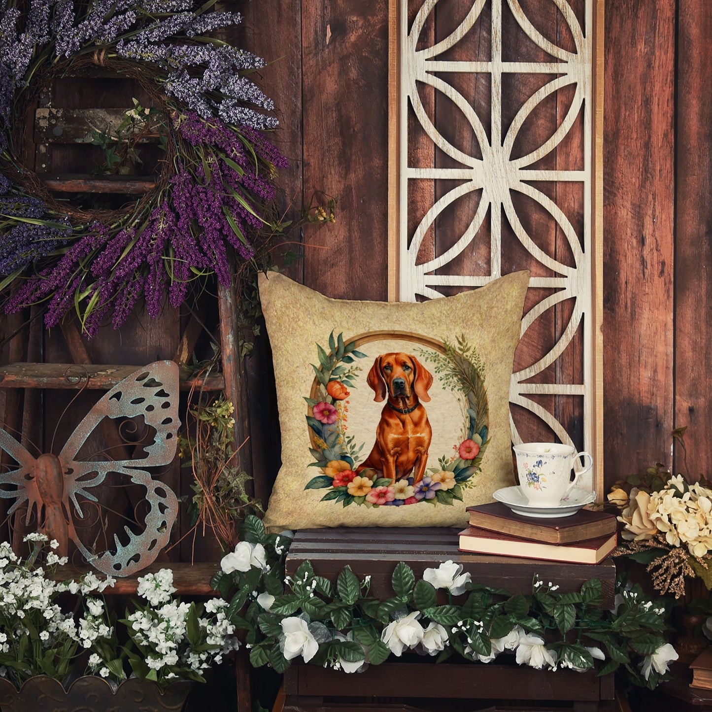 Redbone Coonhound and Flowers Throw Pillow - One Color / One Size - Home & Garden - Home Textile - Pillows