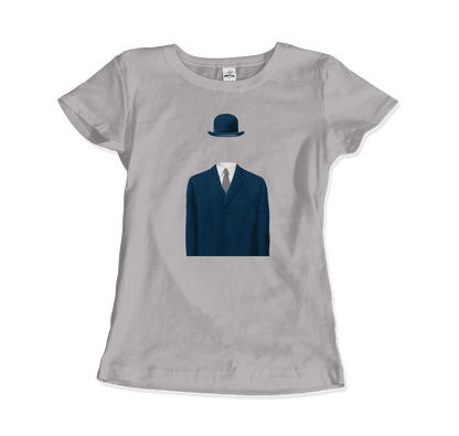 Rene Magritte Man in a Bowler Hat 1964 Artwork T-Shirt - Women (Fitted) / Silver / S - Men’s Fashion - Men’s Clothing