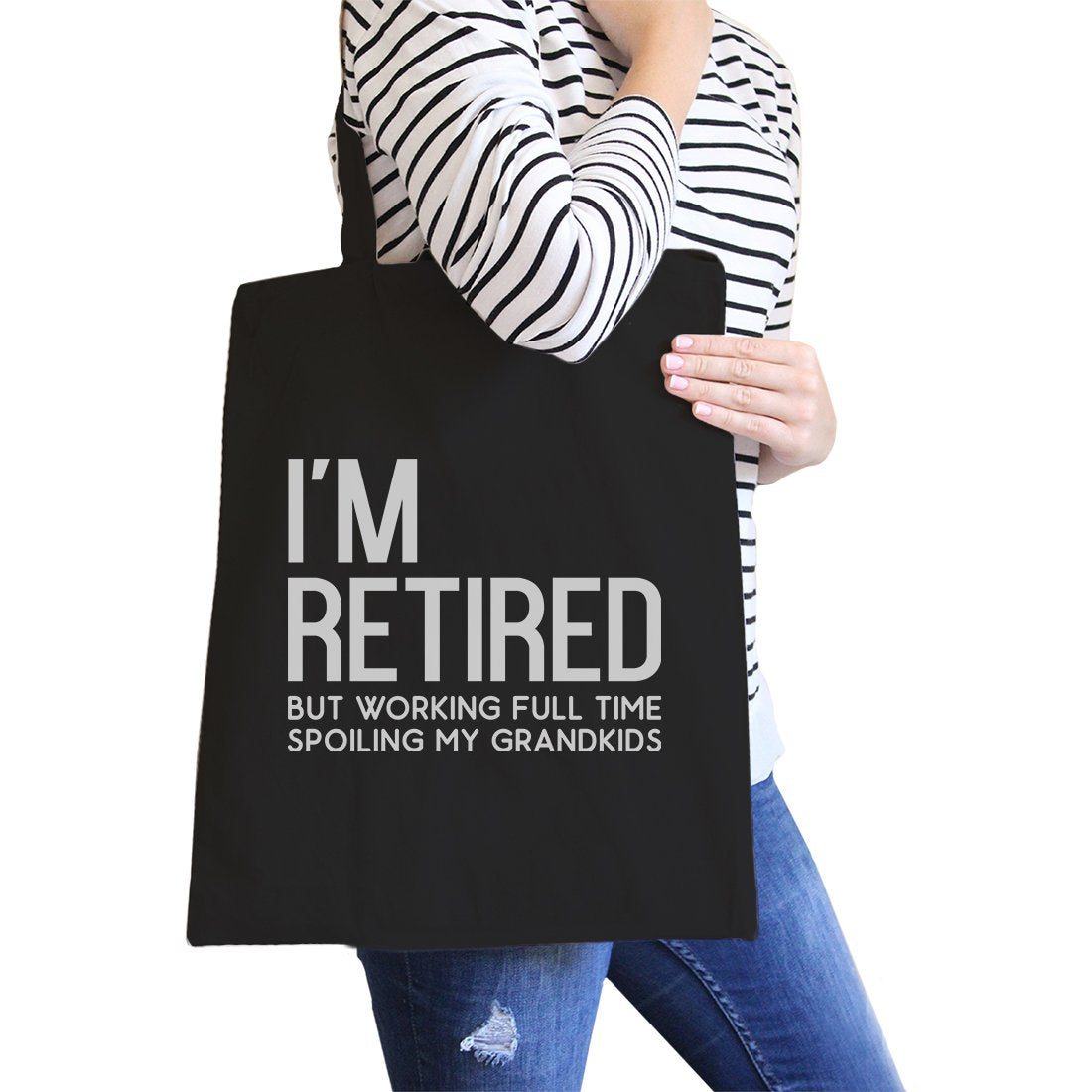 Retired Grandkids Heavy Cotton Canvas Bag Tote Shoulder Hand Bags - Black - Bags & Luggage - Women’s Bags
