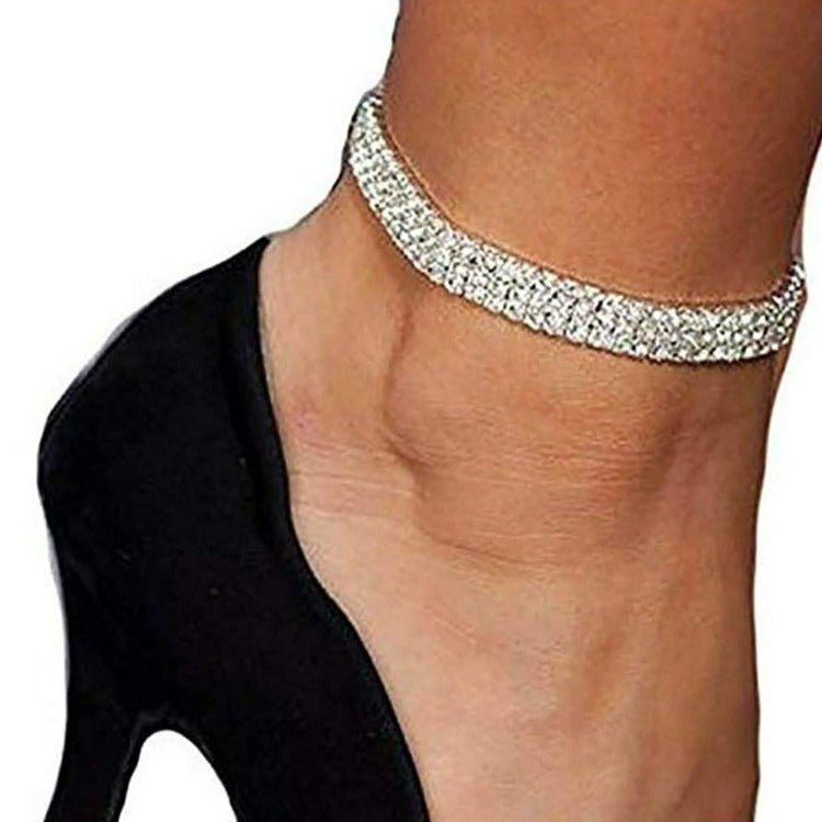 Rhinestone Double Row Stretch Anklet - One Color / One Size - Jewelry & Accessories - Jewelry Sets & More - Anklets