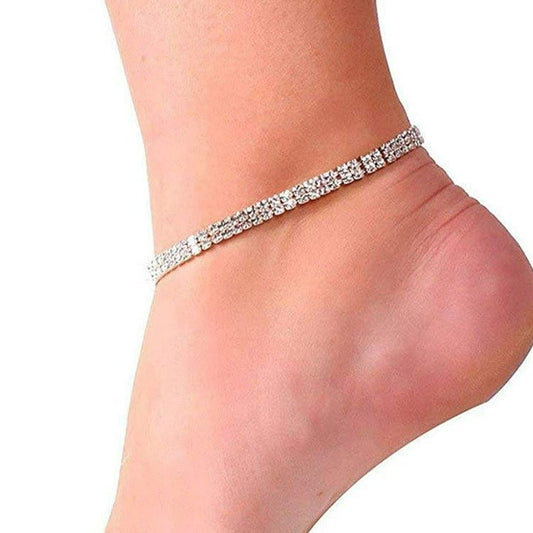 Rhinestone Double Row Stretch Anklet - One Color / One Size - Jewelry & Accessories - Jewelry Sets & More - Anklets