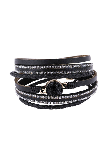 Rhinestone Encrusted Druzy Wrap Bracelet - BLACK - Jewelry & Accessories - Bracelets & Bangles - Wrap Bracelets