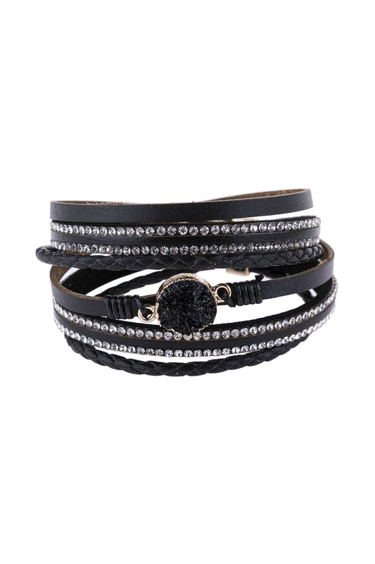 Rhinestone Encrusted Druzy Wrap Bracelet - BLACK - Jewelry & Accessories - Bracelets & Bangles - Wrap Bracelets
