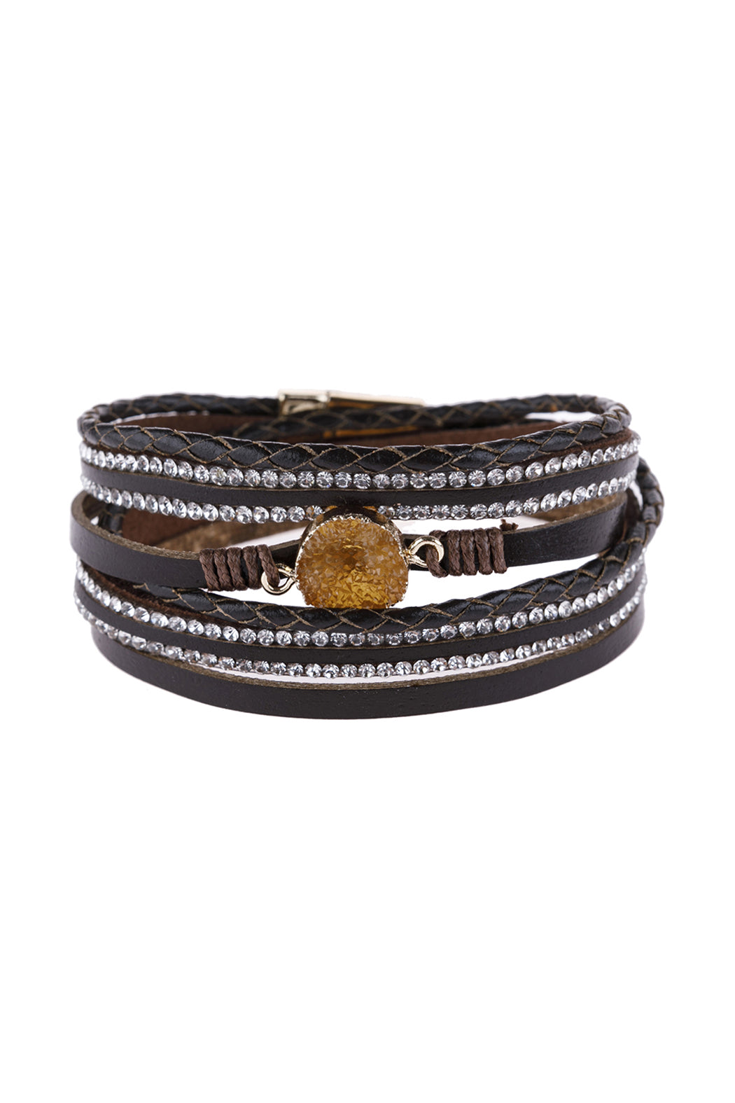 Rhinestone Encrusted Druzy Wrap Bracelet - BROWN - Jewelry & Accessories - Bracelets & Bangles - Wrap Bracelets