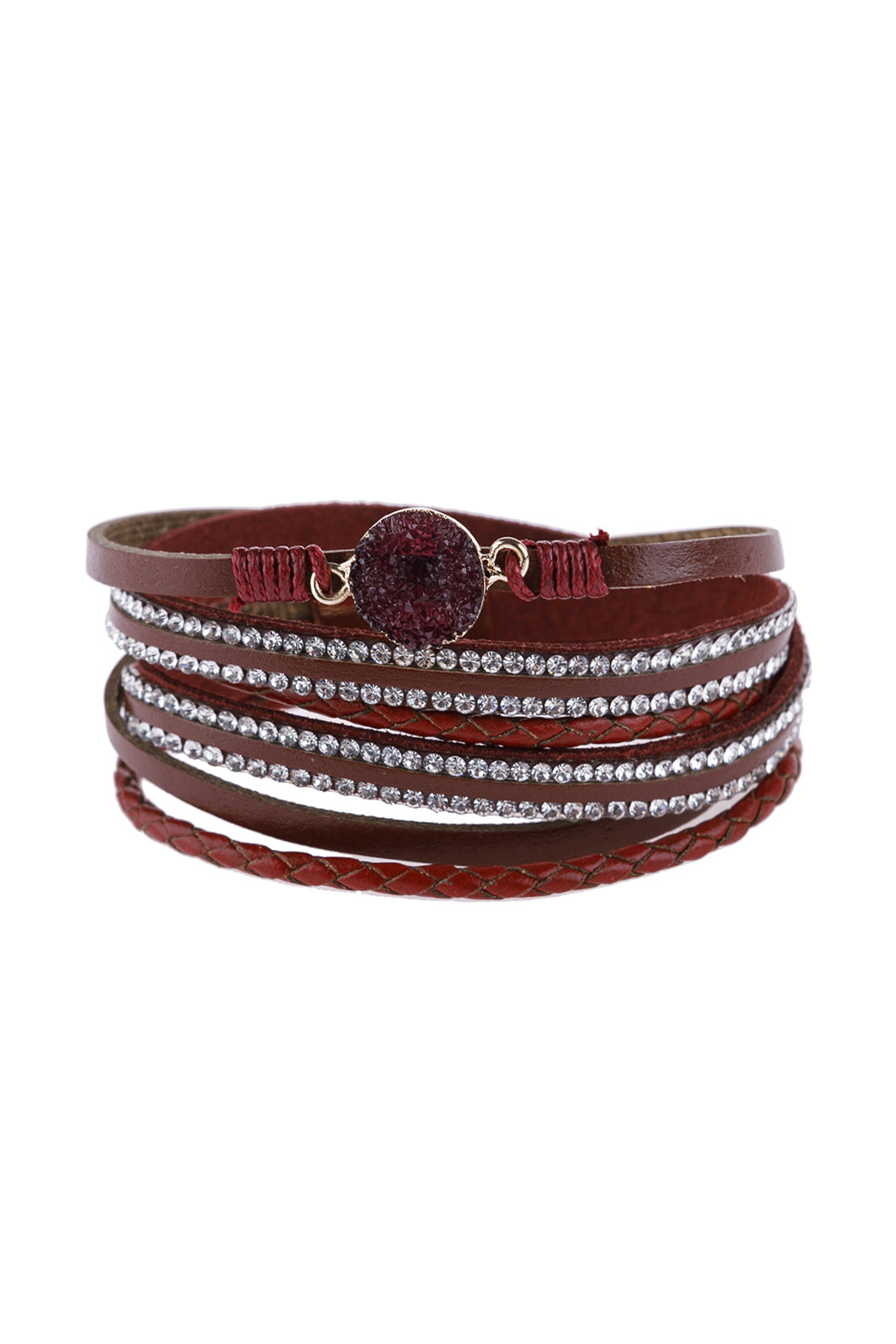 Rhinestone Encrusted Druzy Wrap Bracelet - BURGUNDY - Jewelry & Accessories - Bracelets & Bangles - Wrap Bracelets