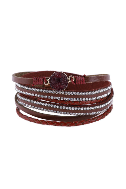 Rhinestone Encrusted Druzy Wrap Bracelet - BURGUNDY - Jewelry & Accessories - Bracelets & Bangles - Wrap Bracelets
