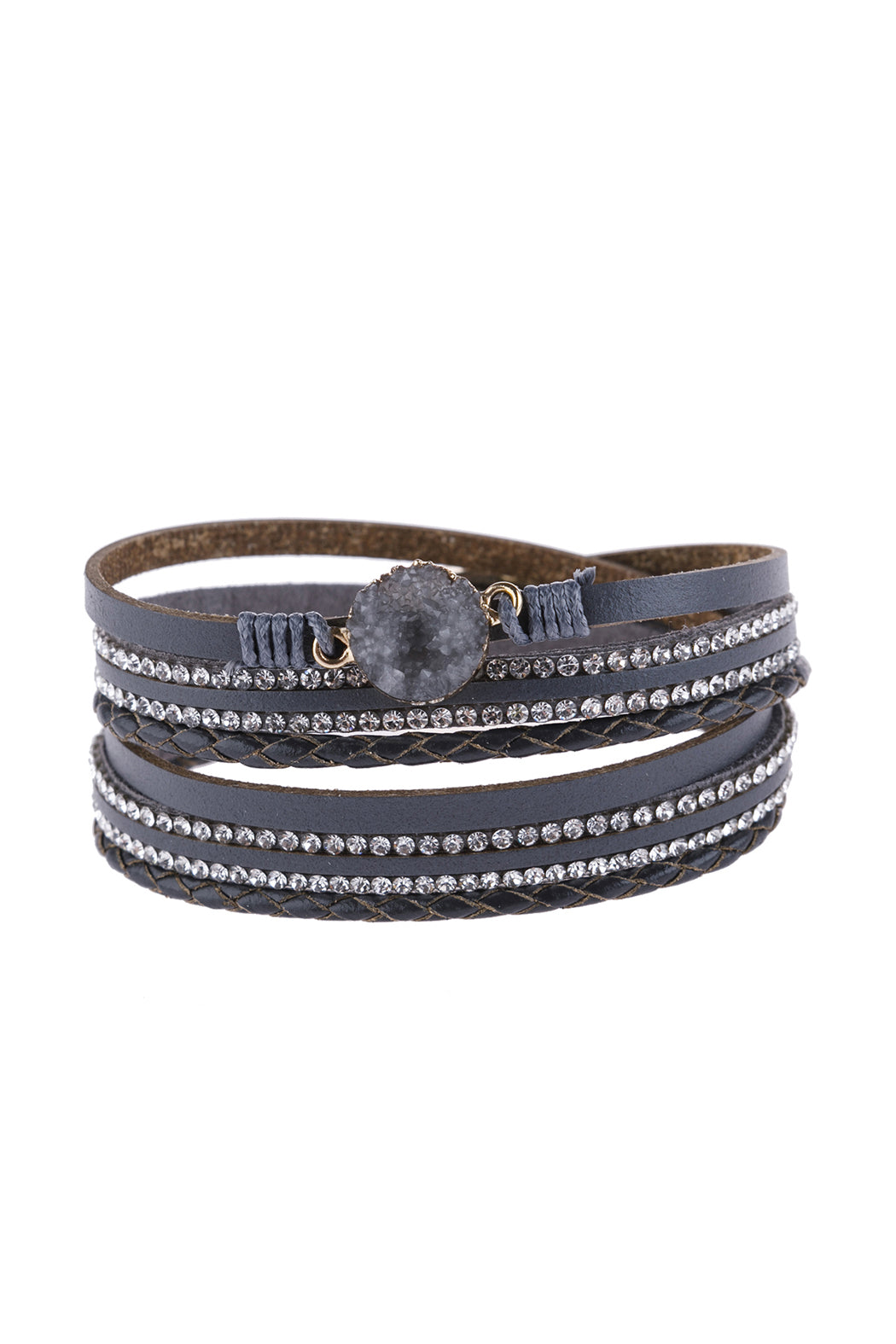 Rhinestone Encrusted Druzy Wrap Bracelet - GRAY - Jewelry & Accessories - Bracelets & Bangles - Wrap Bracelets