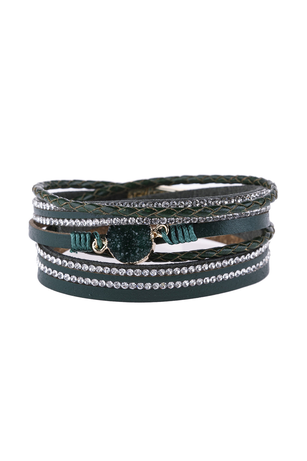 Rhinestone Encrusted Druzy Wrap Bracelet - GREEN - Jewelry & Accessories - Bracelets & Bangles - Wrap Bracelets