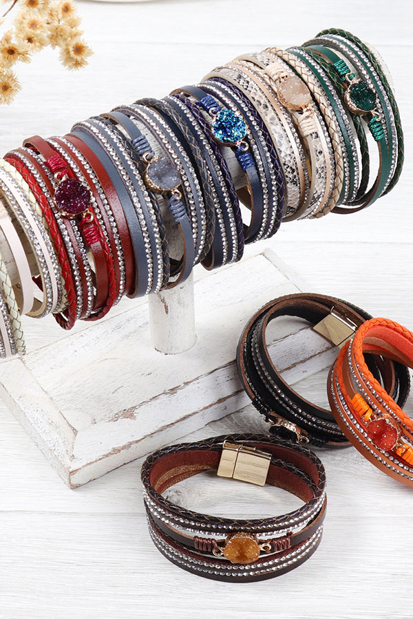 Rhinestone Encrusted Druzy Wrap Bracelet - Jewelry & Accessories - Bracelets & Bangles - Wrap Bracelets