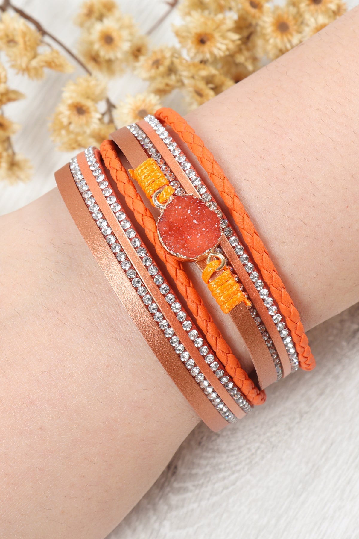Rhinestone Encrusted Druzy Wrap Bracelet - Jewelry & Accessories - Bracelets & Bangles - Wrap Bracelets