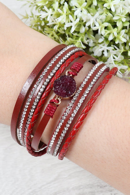 Rhinestone Encrusted Druzy Wrap Bracelet - Jewelry & Accessories - Bracelets & Bangles - Wrap Bracelets