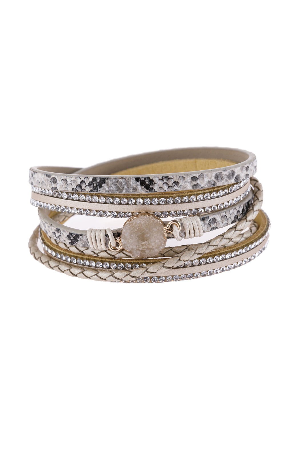 Rhinestone Encrusted Druzy Wrap Bracelet - Jewelry & Accessories - Bracelets & Bangles - Wrap Bracelets