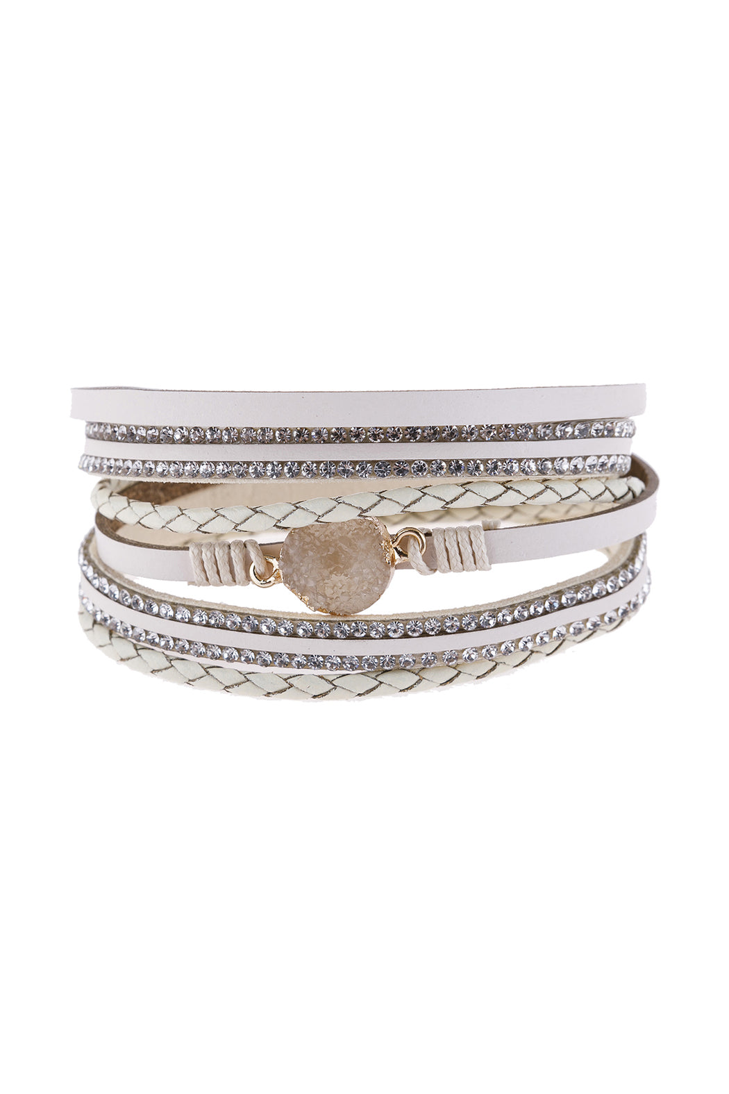 Rhinestone Encrusted Druzy Wrap Bracelet - NATURAL - Jewelry & Accessories - Bracelets & Bangles - Wrap Bracelets