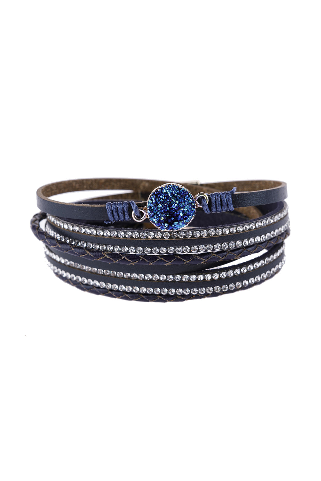 Rhinestone Encrusted Druzy Wrap Bracelet - NAVY - Jewelry & Accessories - Bracelets & Bangles - Wrap Bracelets