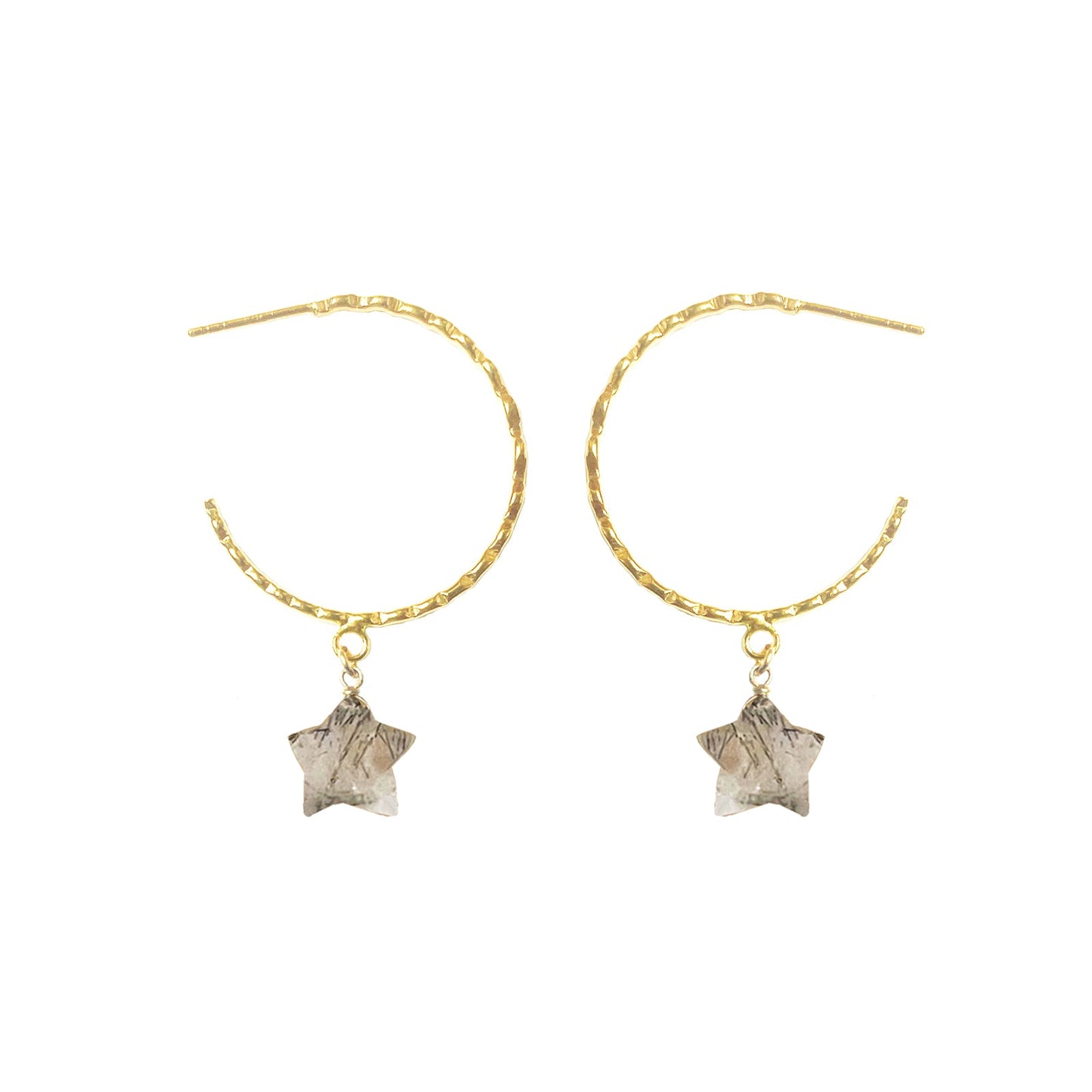 Rhudilated Quartz Star Hammered Hoop Earrings - One Color / One Size - Jewelry & Accessories - Earrings - Hoop Earrings