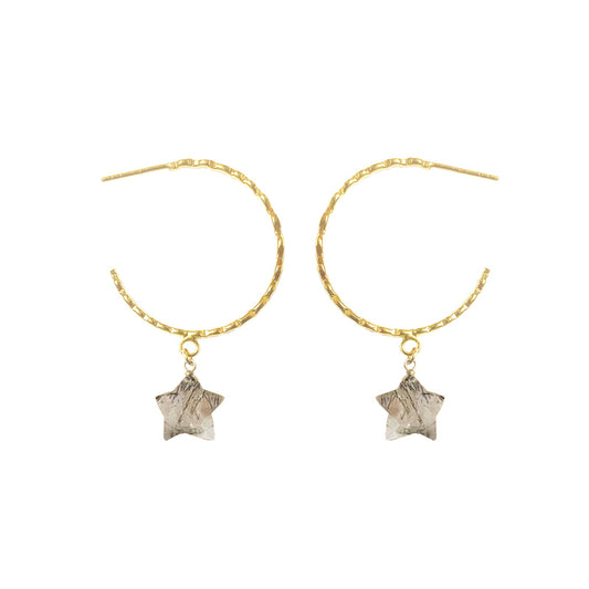 Rhudilated Quartz Star Hammered Hoop Earrings - One Color / One Size - Jewelry & Accessories - Earrings - Hoop Earrings