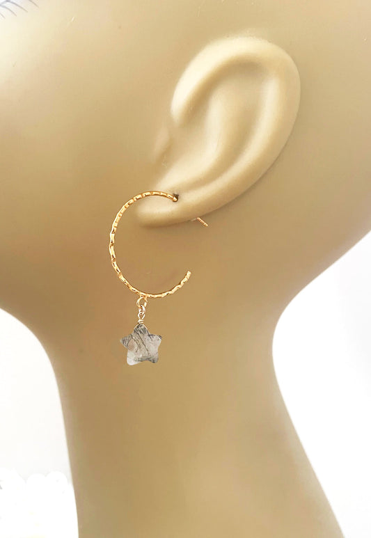 Rhudilated Quartz Star Hammered Hoop Earrings - One Color / One Size - Jewelry & Accessories - Earrings - Hoop Earrings