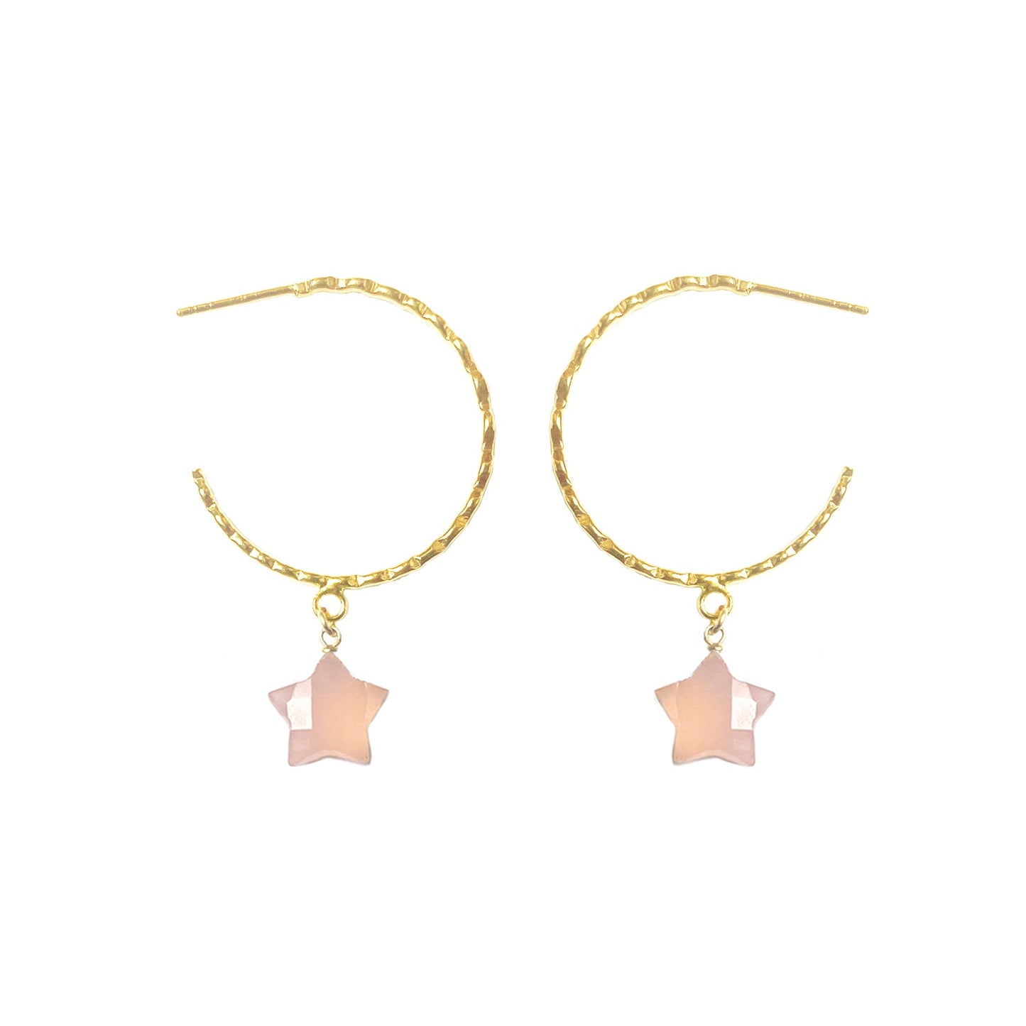 Rose Quartz Hammered Hoop Earrings - One Color / One Size - Jewelry & Accessories - Earrings - Hoop Earrings