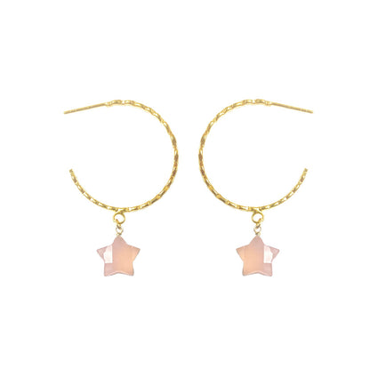 Rose Quartz Hammered Hoop Earrings - One Color / One Size - Jewelry & Accessories - Earrings - Hoop Earrings