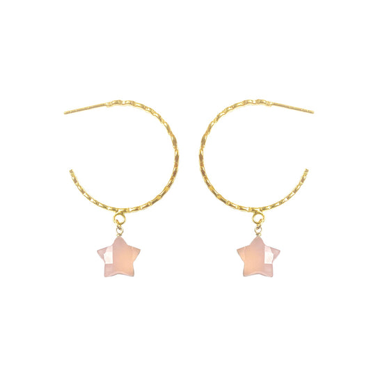Rose Quartz Hammered Hoop Earrings - One Color / One Size - Jewelry & Accessories - Earrings - Hoop Earrings
