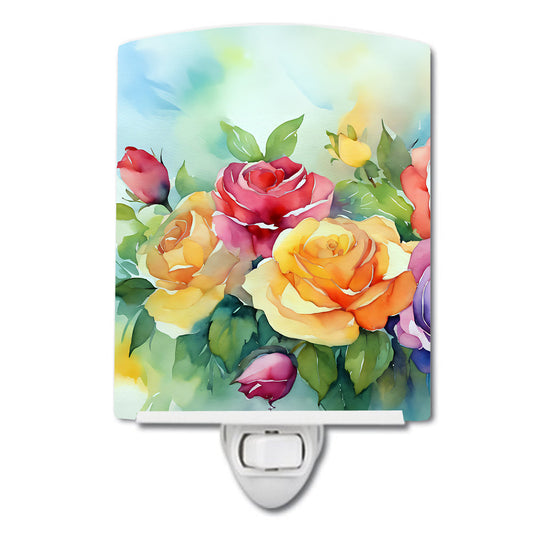 Roses in Watercolor Ceramic Night Light - One Color / One Size - Home & Garden - Home Improvement - Lights & Lighting