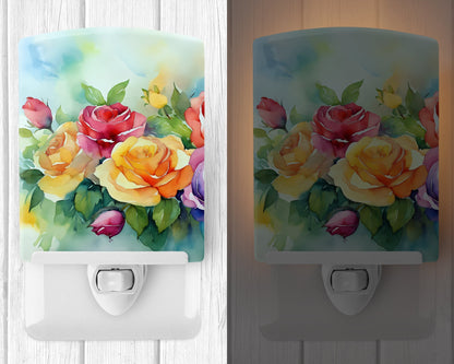 Roses in Watercolor Ceramic Night Light - One Color / One Size - Home & Garden - Home Improvement - Lights & Lighting