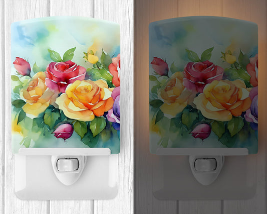 Roses in Watercolor Ceramic Night Light - One Color / One Size - Home & Garden - Home Improvement - Lights & Lighting