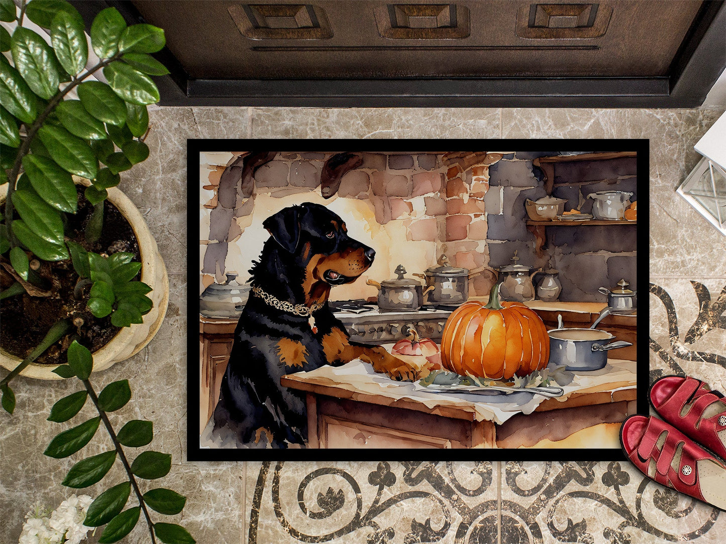 Rottweiler Fall Kitchen Pumpkins Doormat - One Color / One Size - Home & Garden - Home Textile - Carpets & Rugs