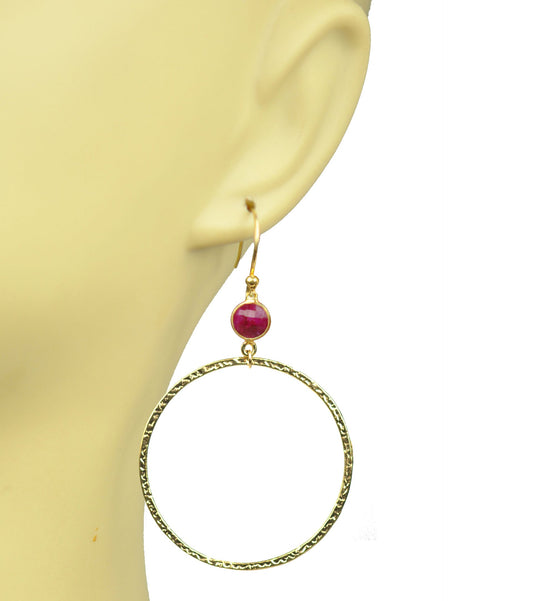 Ruby Bezel Circle Earrings - One Color / One Size - Jewelry & Accessories