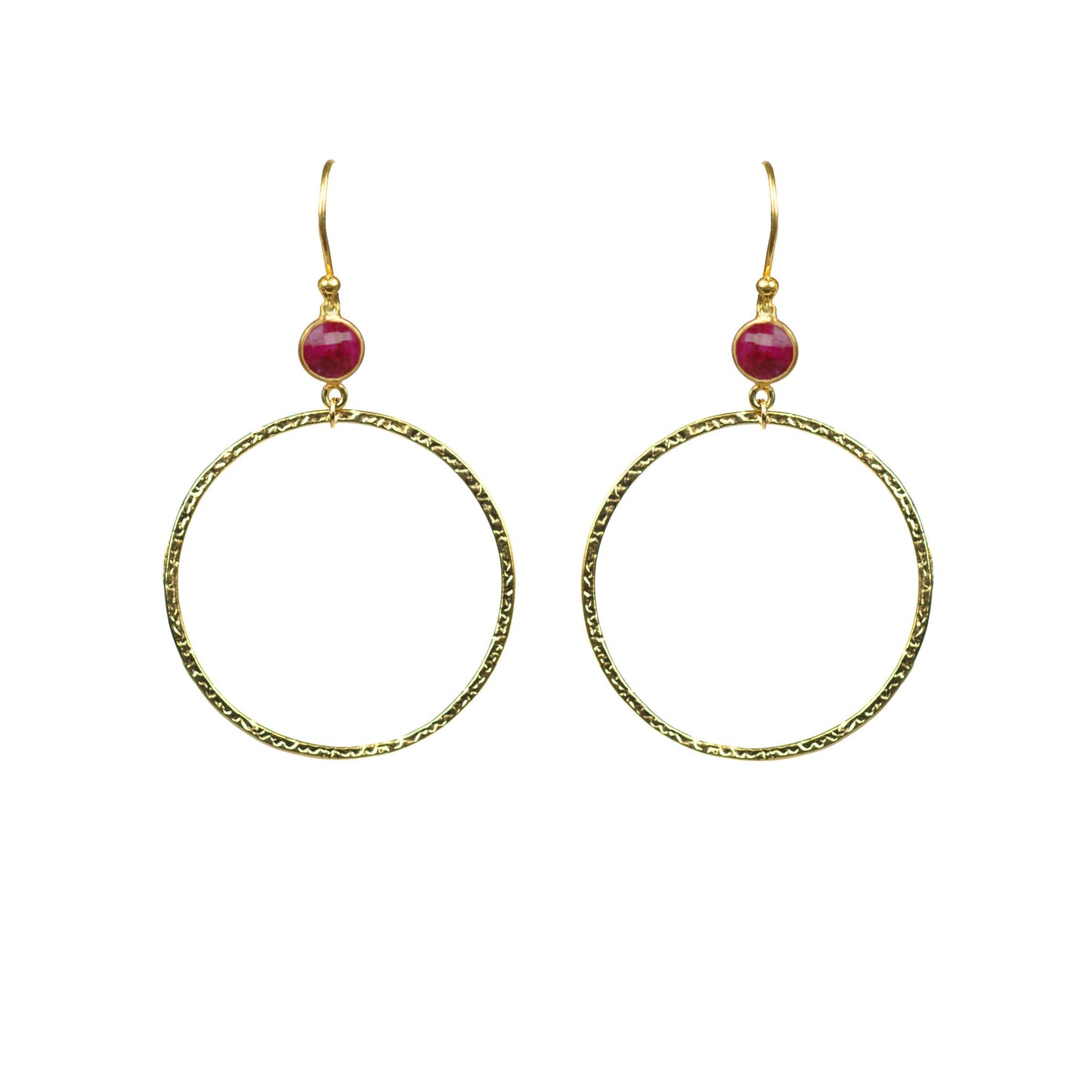 Ruby Bezel Circle Earrings - One Color / One Size - Jewelry & Accessories