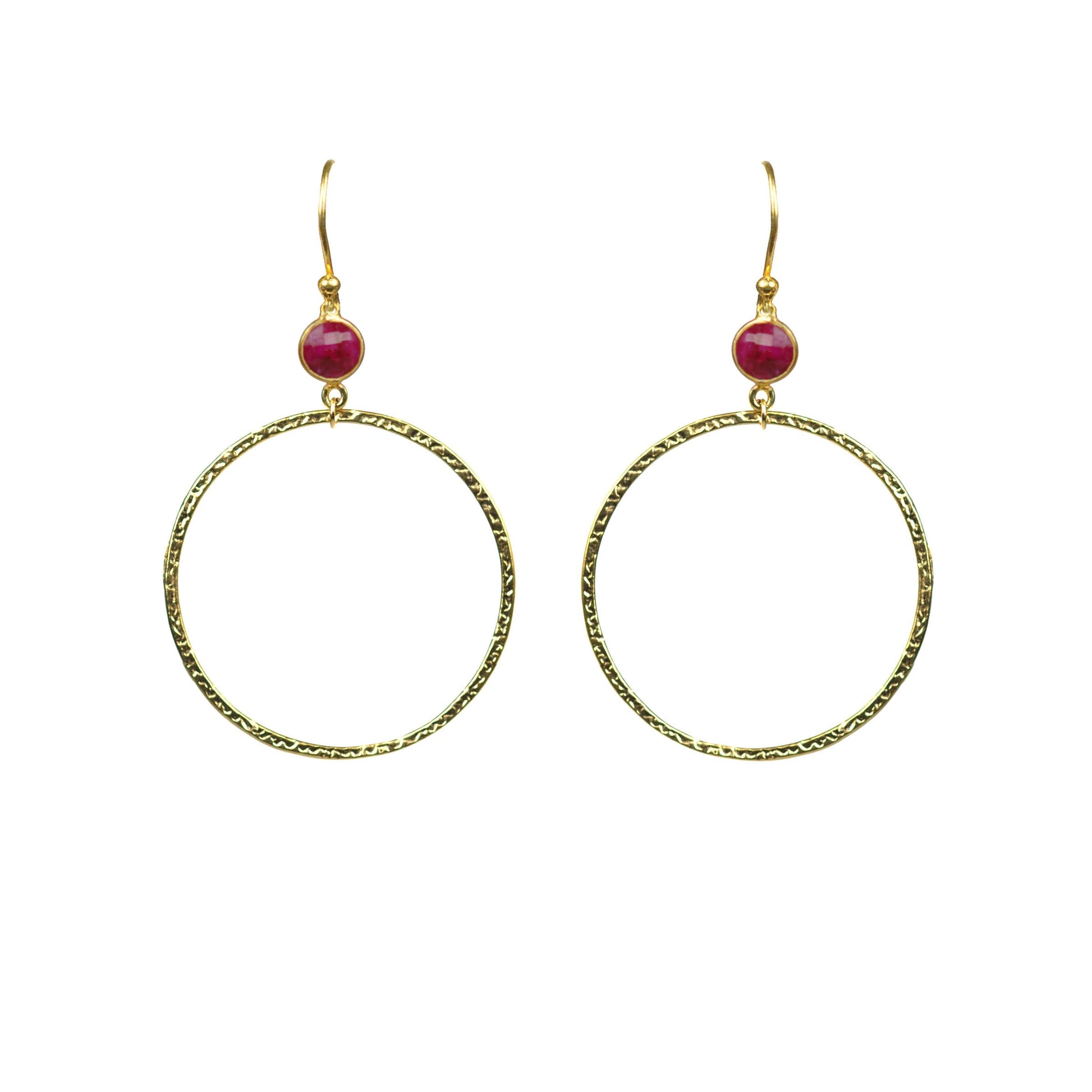 Ruby Bezel Circle Earrings - One Color / One Size - Jewelry & Accessories