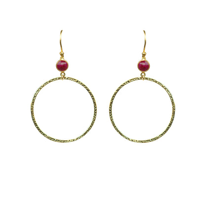 Ruby Bezel Circle Earrings - One Color / One Size - Jewelry & Accessories