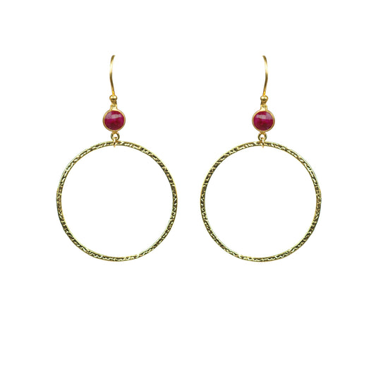 Ruby Bezel Circle Earrings - One Color / One Size - Jewelry & Accessories