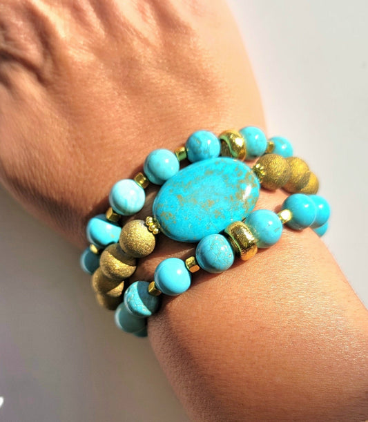 Rustic Turquoise Stack- Set of 3 - One Color / One Size - Jewelry & Accessories - Bracelets & Bangles - Charm Bracelets