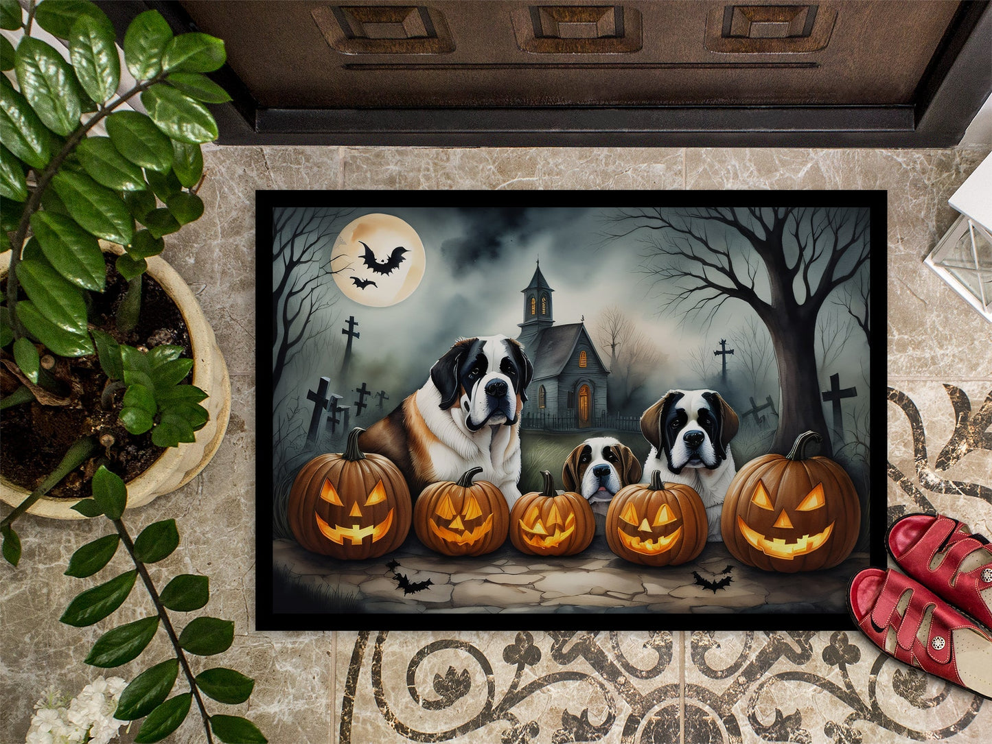 Saint Bernard Spooky Halloween Doormat - One Color / One Size - Home & Garden - Home Textile - Carpets & Rugs