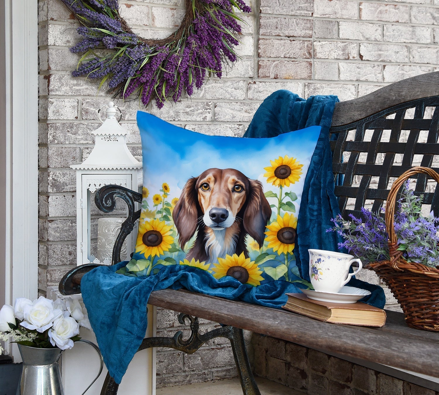 Saluki in Sunflowers Throw Pillow - One Color / One Size - Home & Garden - Home Textile - Pillows