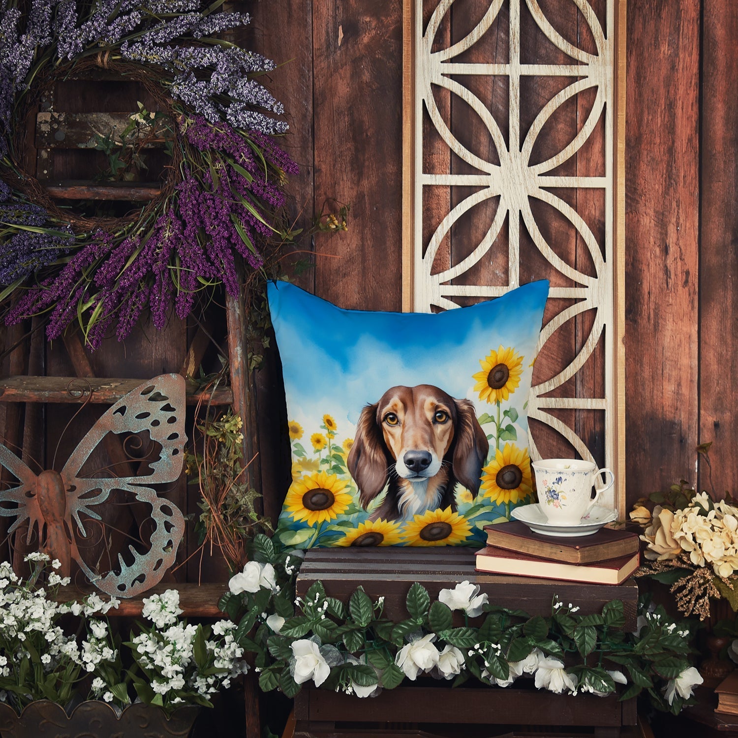 Saluki in Sunflowers Throw Pillow - One Color / One Size - Home & Garden - Home Textile - Pillows