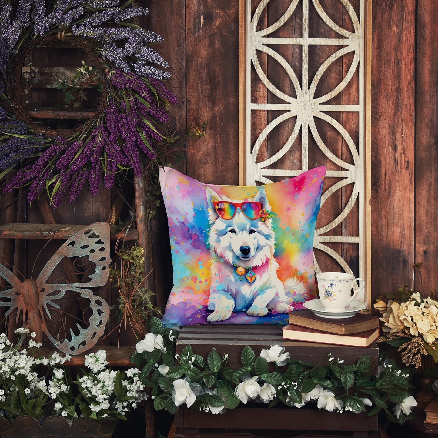 Samoyed Hippie Dawg Throw Pillow - One Color / One Size - Home & Garden - Home Textile - Pillows