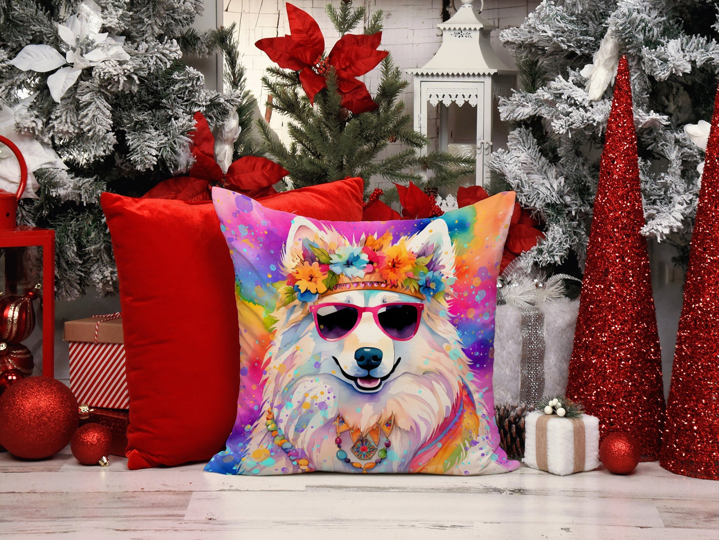 Samoyed Hippie Dawg Throw Pillow - One Color / One Size - Home & Garden - Home Textile - Pillows