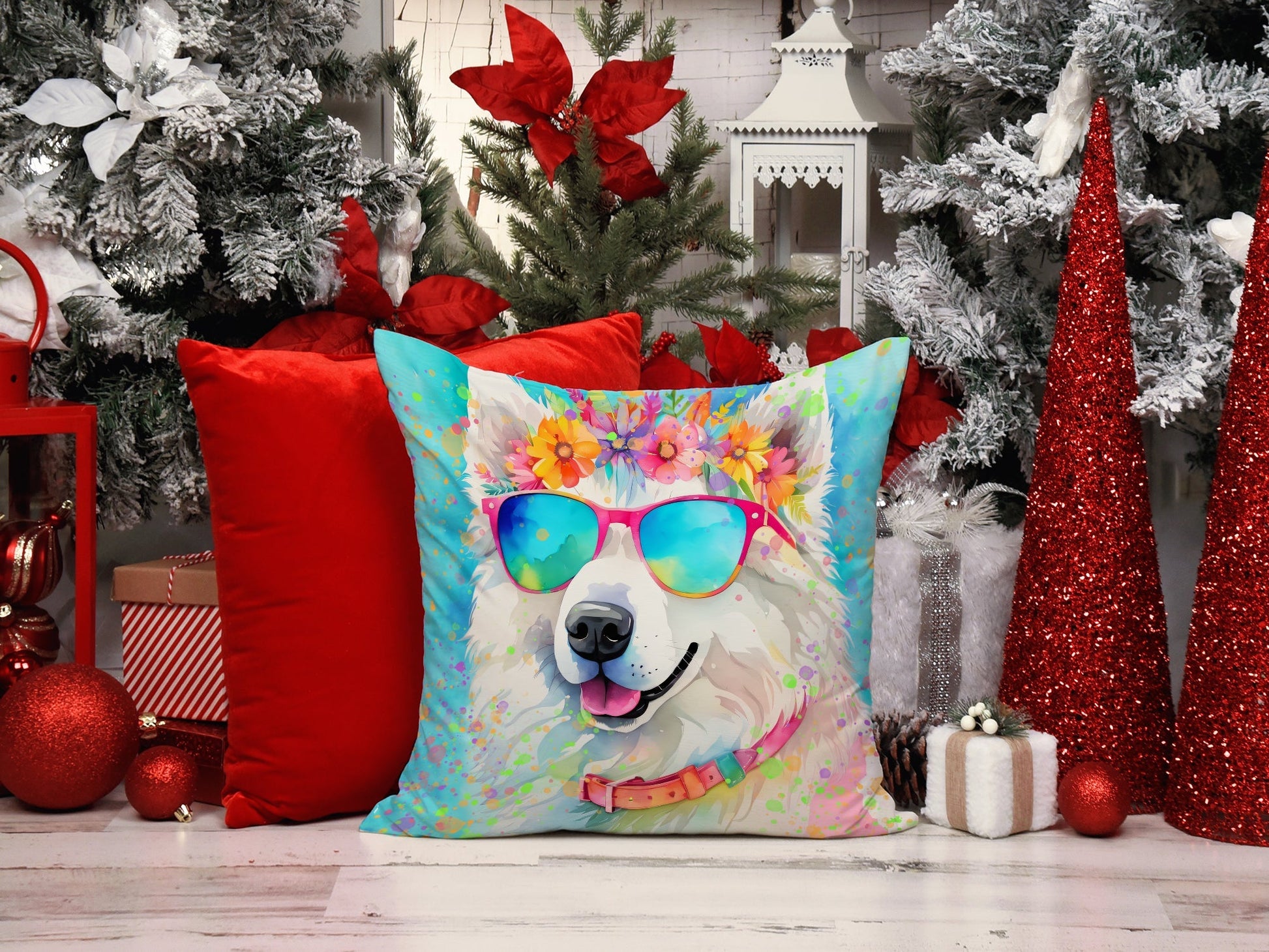 Samoyed Hippie Dawg Throw Pillow - One Color / One Size - Home & Garden - Home Textile - Pillows