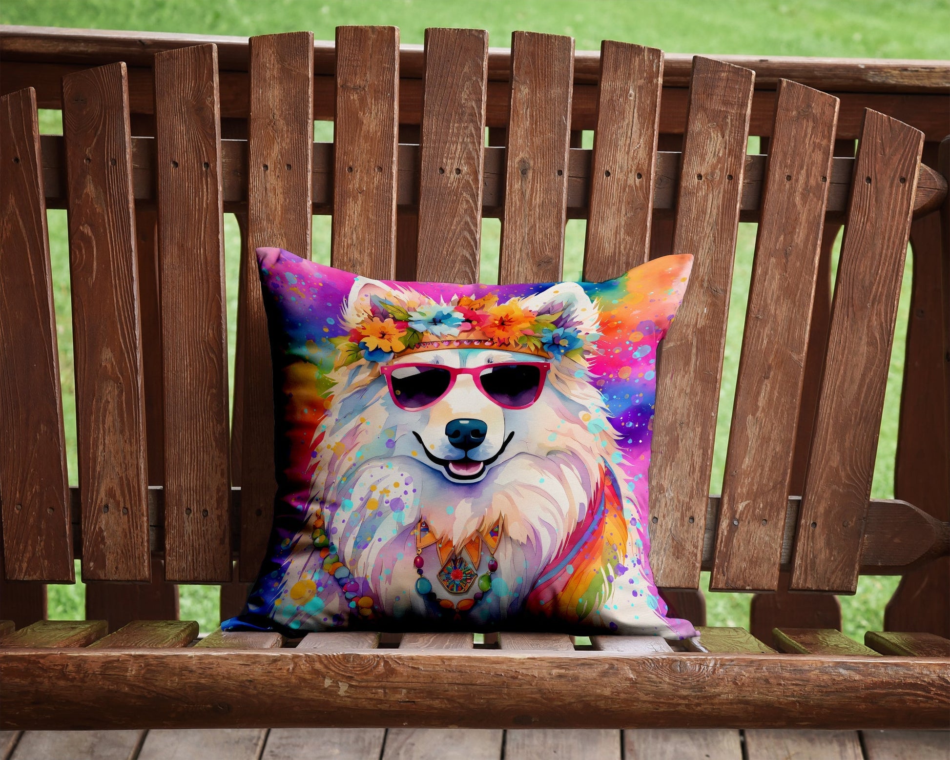 Samoyed Hippie Dawg Throw Pillow - One Color / One Size - Home & Garden - Home Textile - Pillows