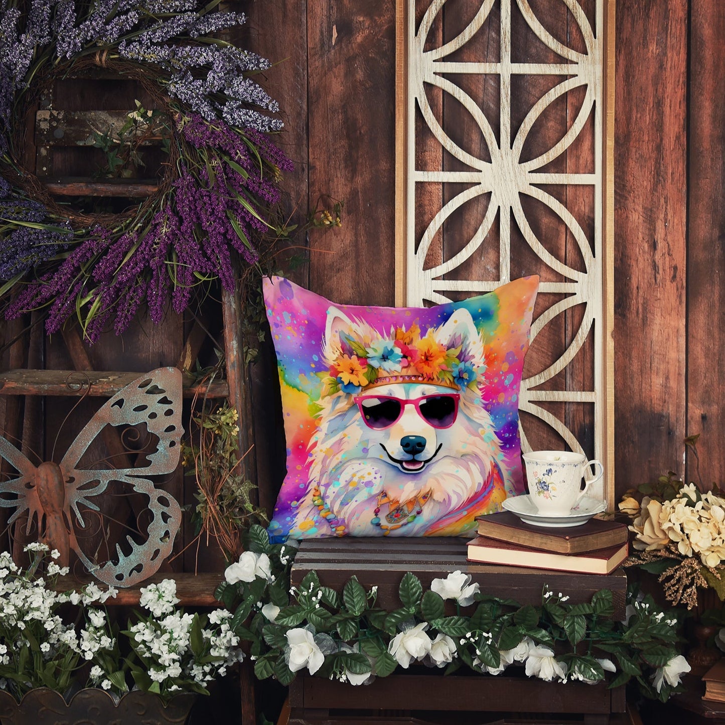 Samoyed Hippie Dawg Throw Pillow - One Color / One Size - Home & Garden - Home Textile - Pillows