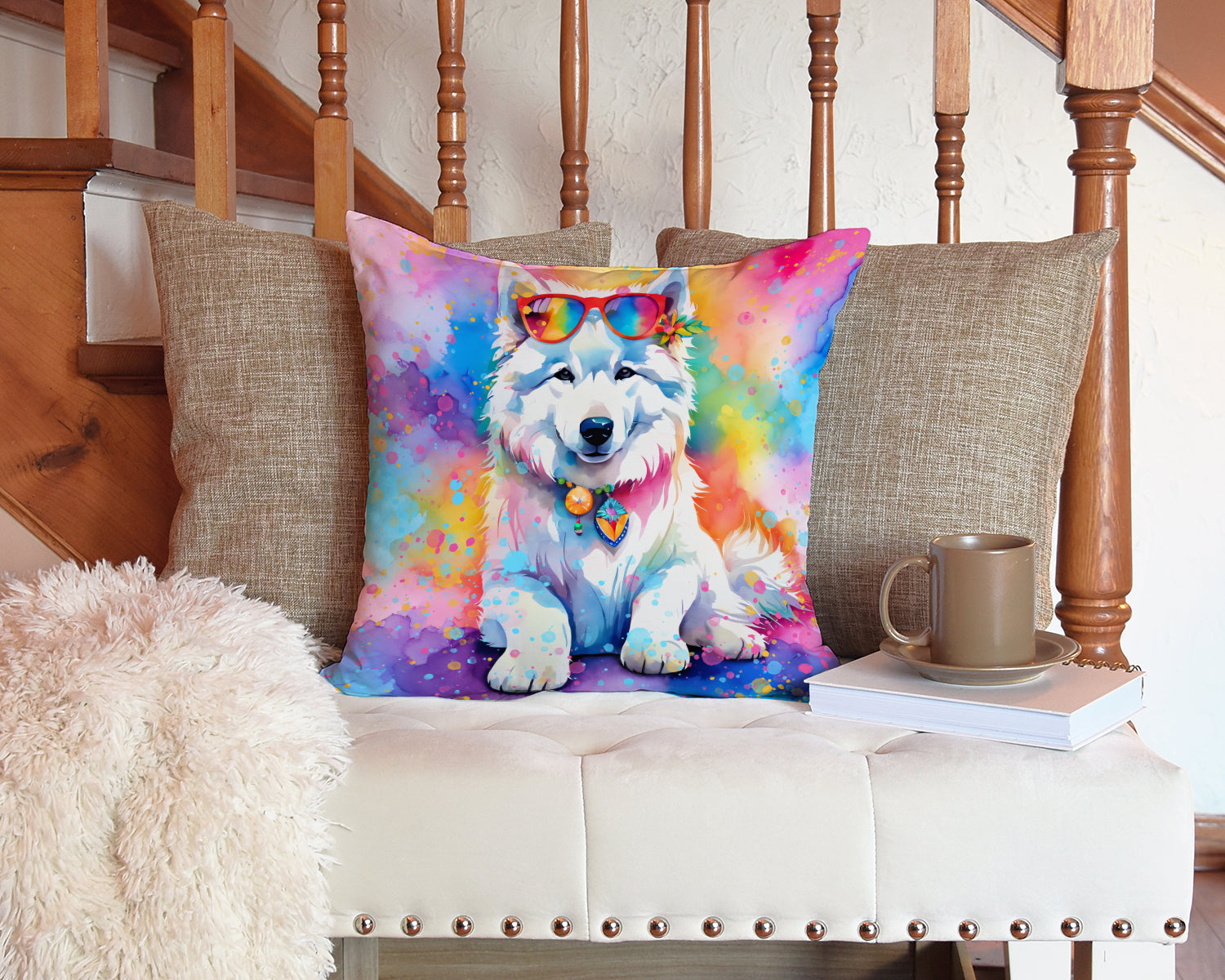 Samoyed Hippie Dawg Throw Pillow - One Color / One Size - Home & Garden - Home Textile - Pillows